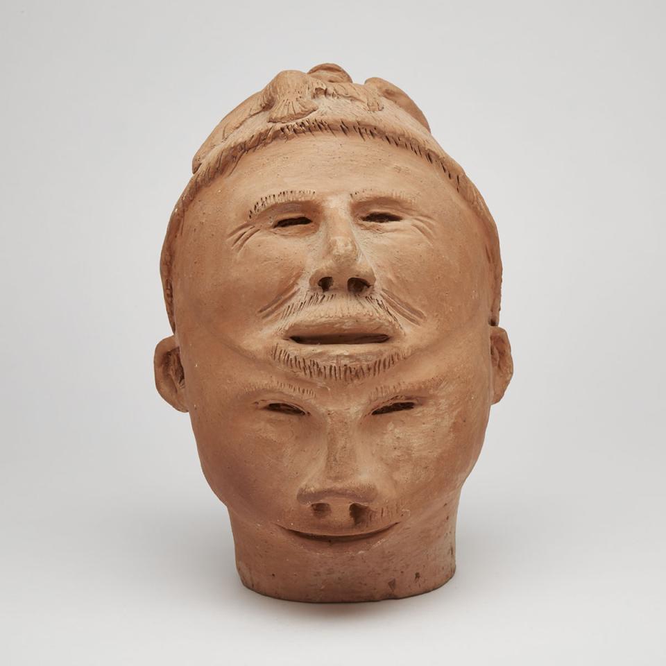 Two Faced Head with Climbing Figure and Bird (c. 1970)