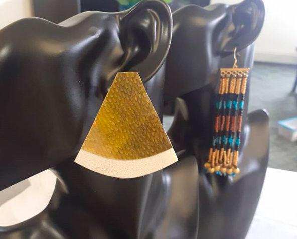 Fish Leather and Beaded Earrings (2020)