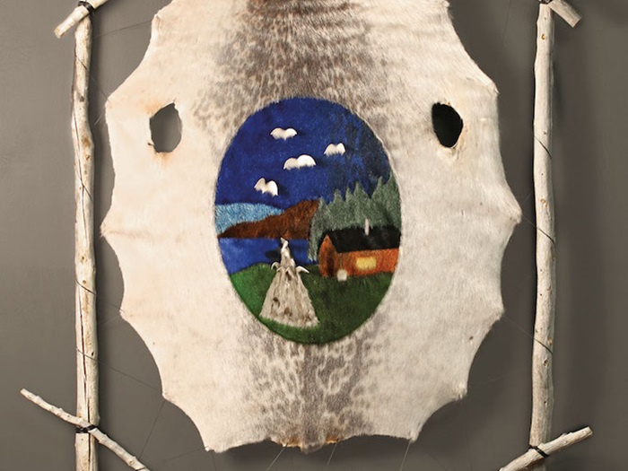 My Great Grandparent's Cabin (2015) SEALSKIN AND WOOD 152.4 X 91.4 cm