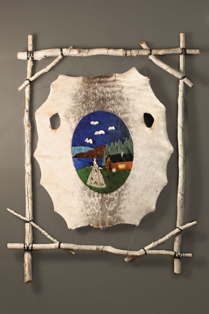 My Great Grandparent's Cabin (2015) SEALSKIN AND WOOD 152.4 X 91.4 cm