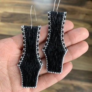 Sealskin beaded earrings inspired by South Baffin akuq amautik (2021)