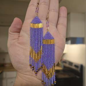 Purple/blue and gold fringe earrings (2024)