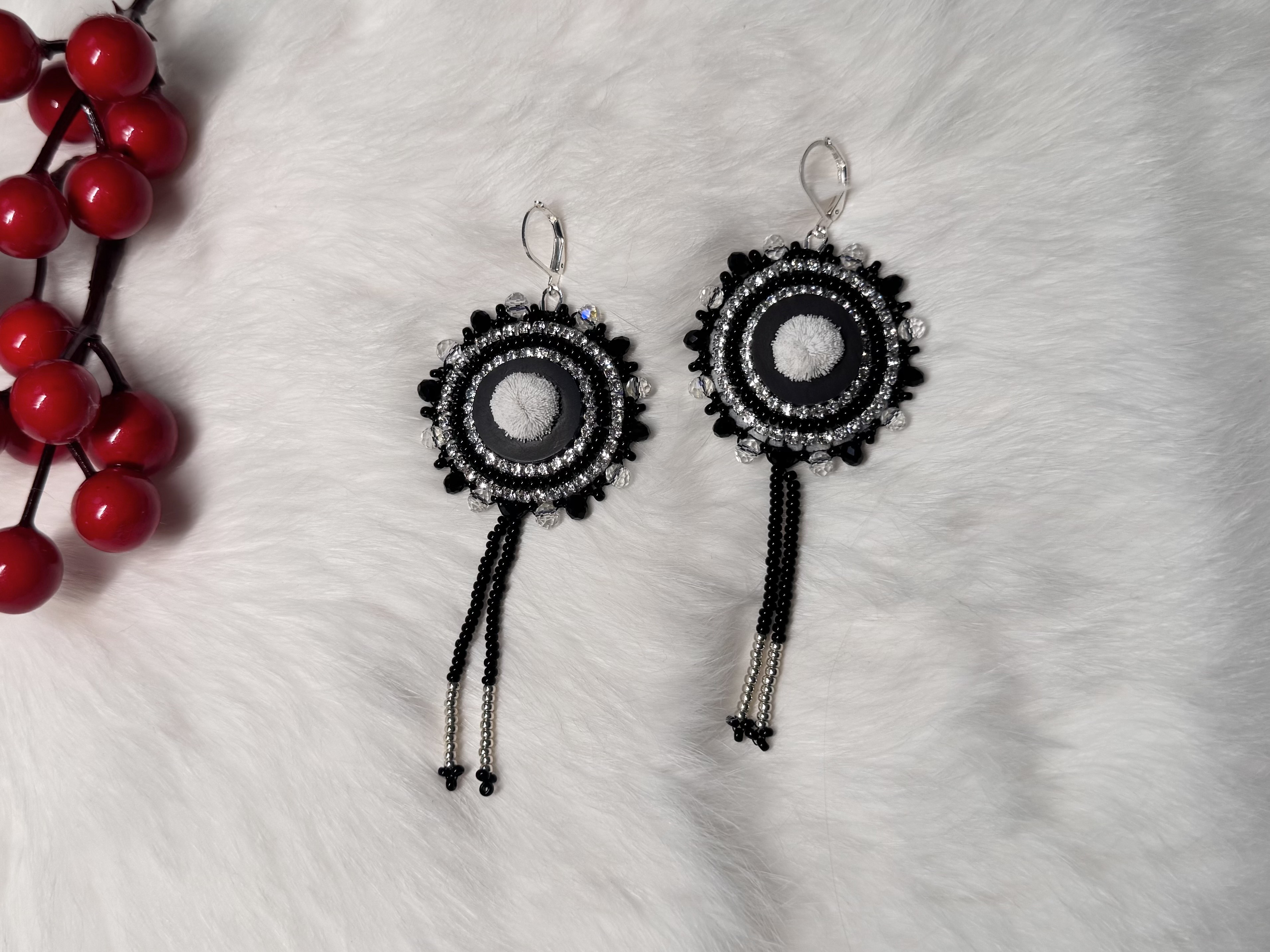 Baleen and caribou fur tuft earrings (2025)