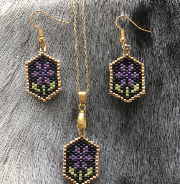 Beaded earrings and necklace set