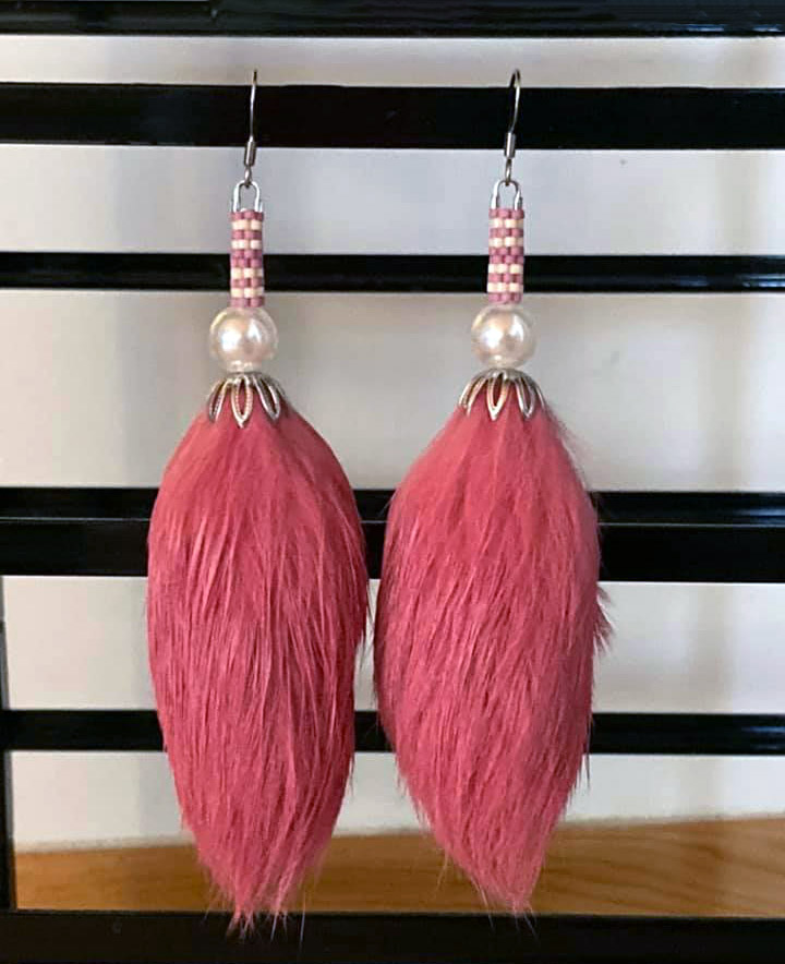 Pink fur earrings (2021)