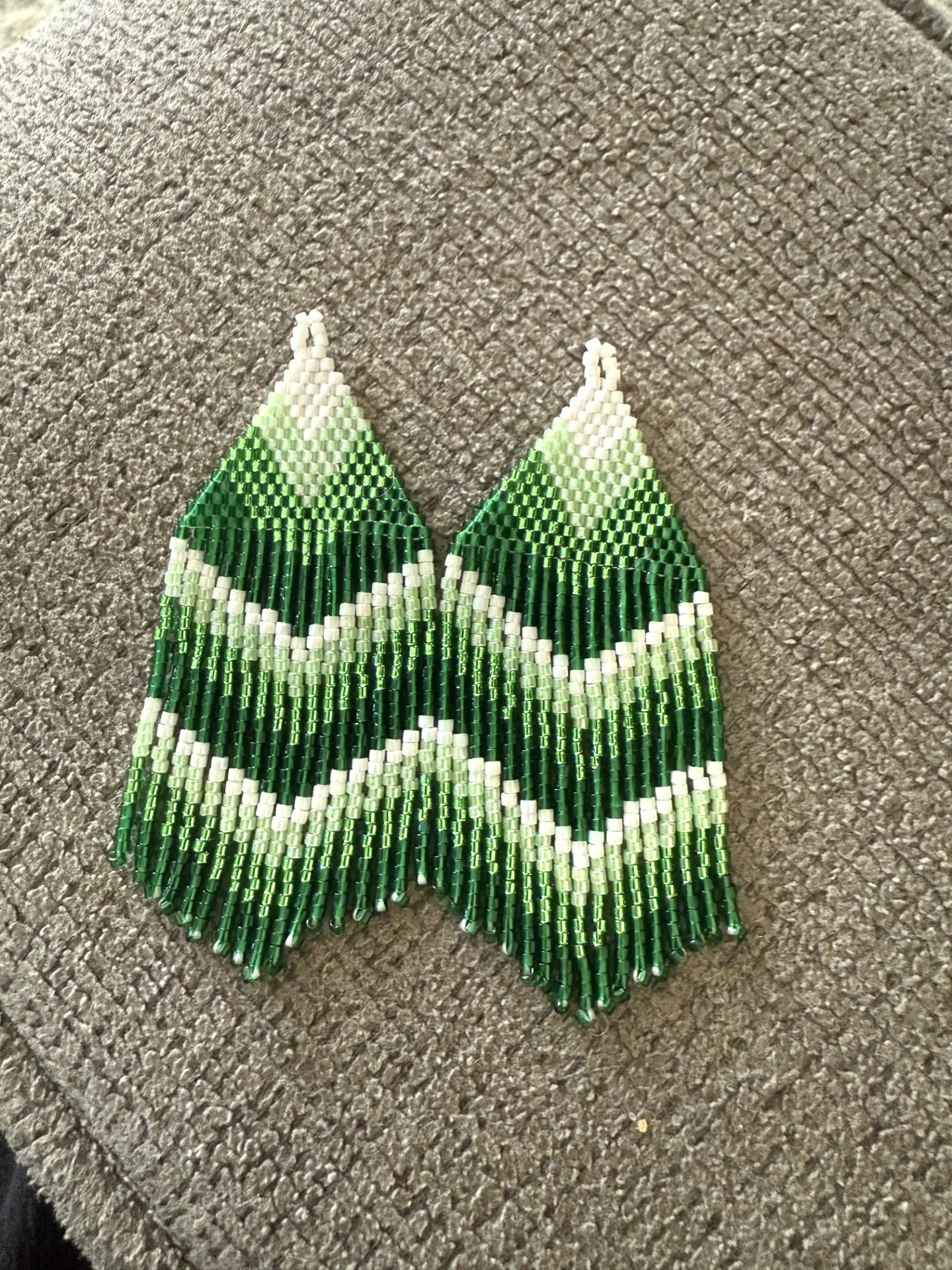 Green beaded fringe earrings (2025)