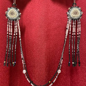 Beaded antler earring with attached necklace (2022)