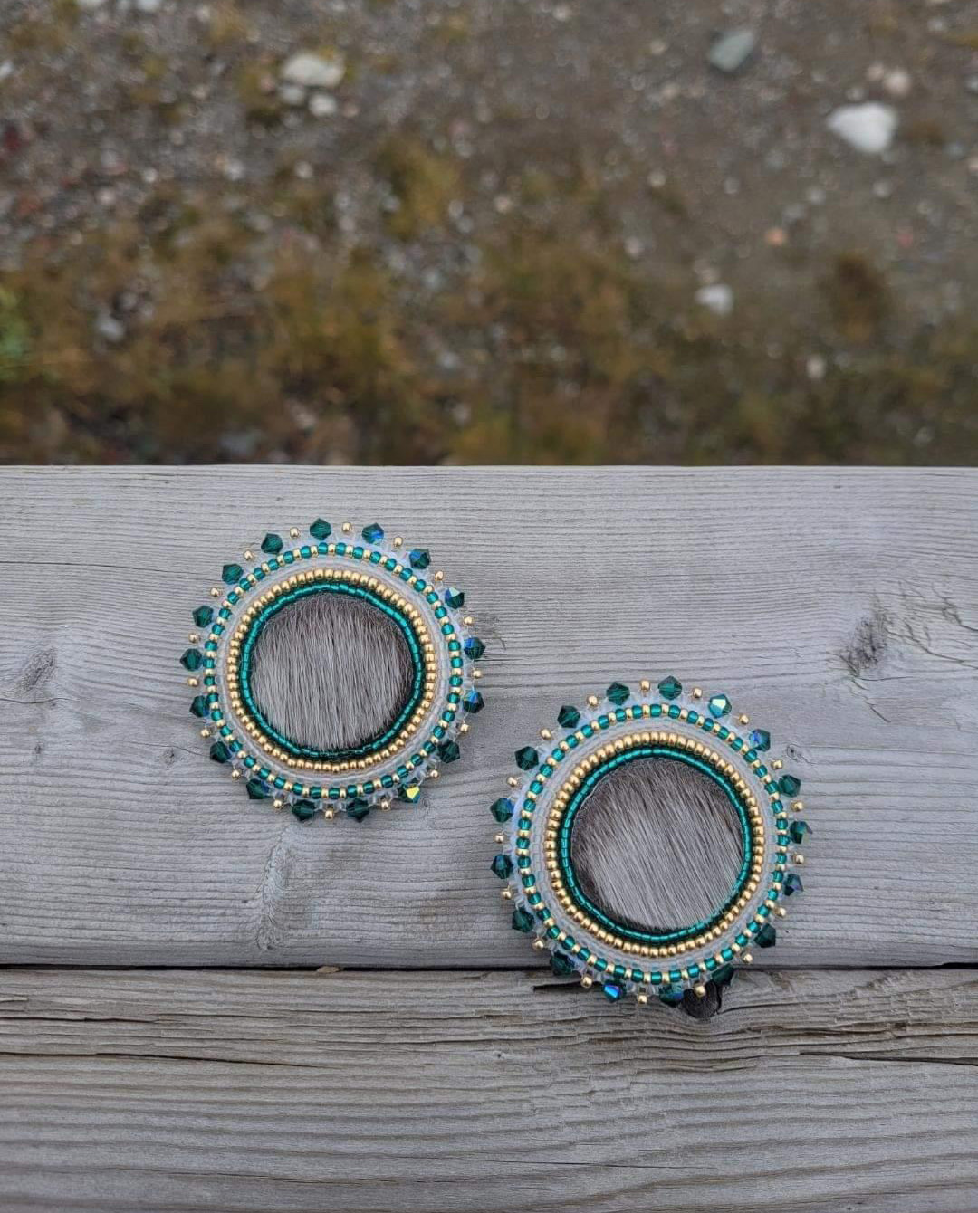 Untitled (Teal sealskin earrings) (2022)