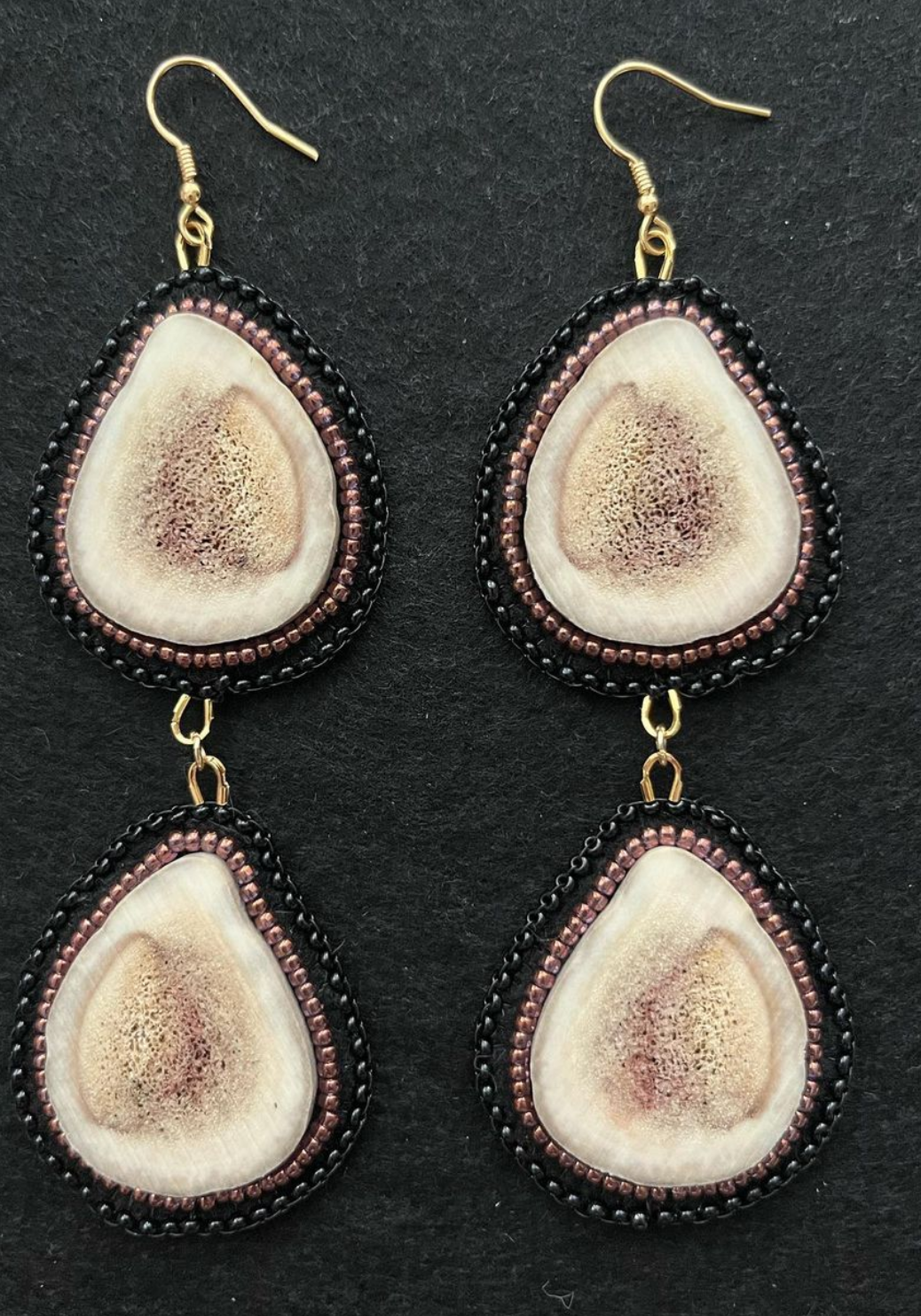 Caribou Antler, Felt, Faux Suede, 18kt Gold Beaded Earrings (2023)