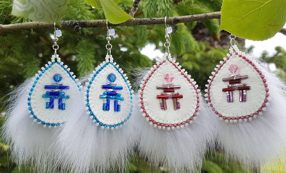 Blue and Red Foxy Inukshuk Earrings (2020)