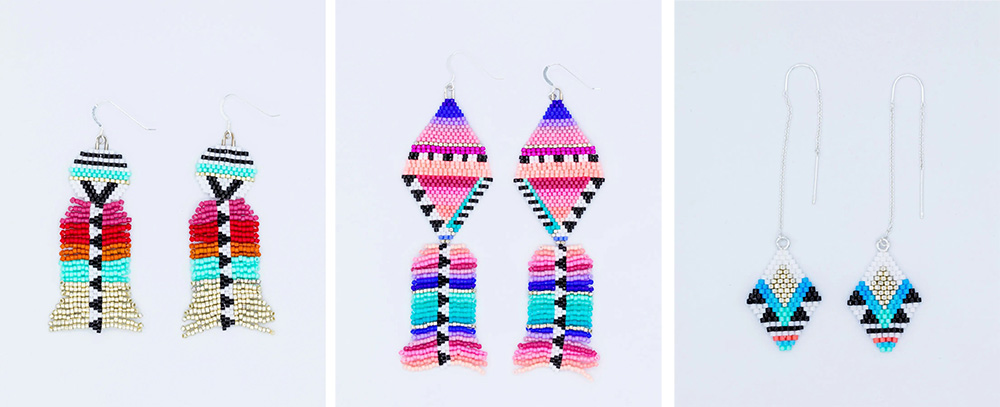 (from left) Fish Tail, Tutoyaktuk Skies Fish Tail and Signature Studs - Ocean Love earrings (2022)