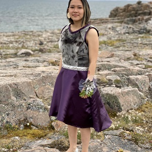 Sealskin and purple silk short dress (2020) Model Dawn Siutinuar