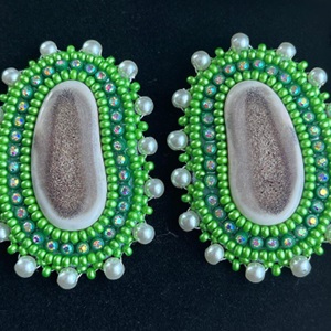 Green caribou antler earrings (2021)