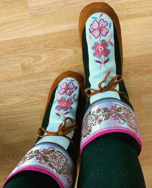 Purple and teal kamiit (2021)