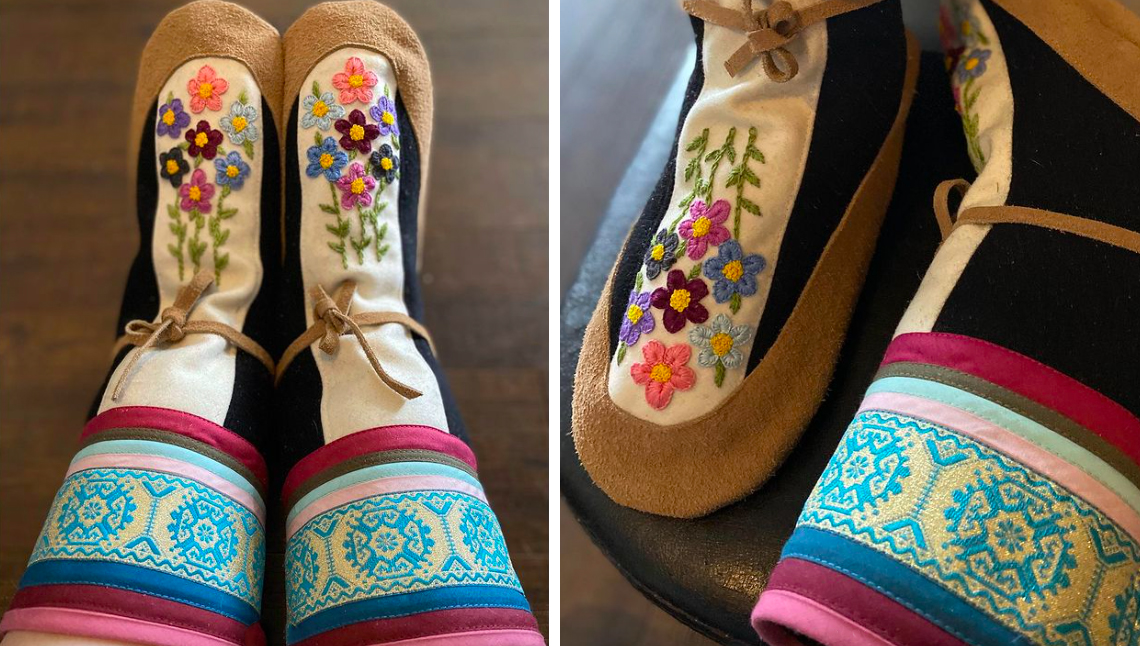 White floral kamiit (2020) with Traci O’Gorman