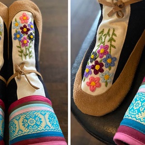 White floral kamiit (2020) with Traci O’Gorman