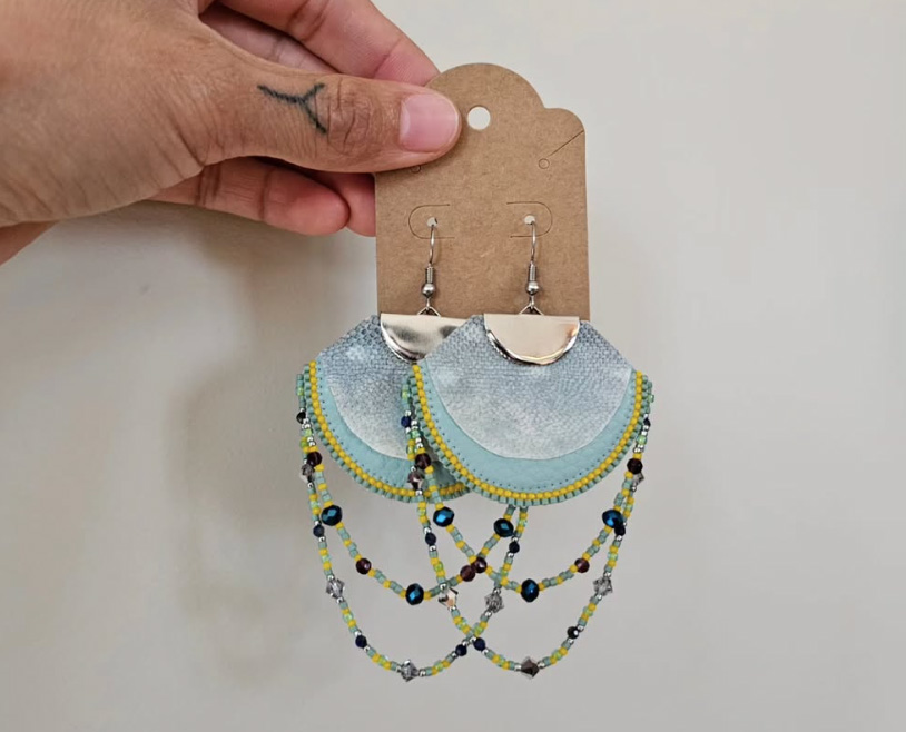 Blue fish skin ulu earrings (2023)