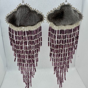 Sealskin raincloud earrings with bugle fringe (2023)