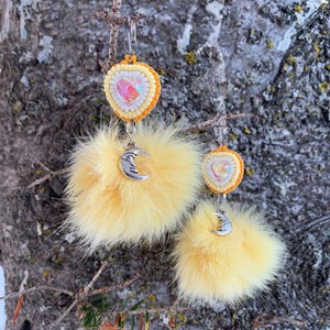 Crystal heart and rabbit fur earrings (2022)