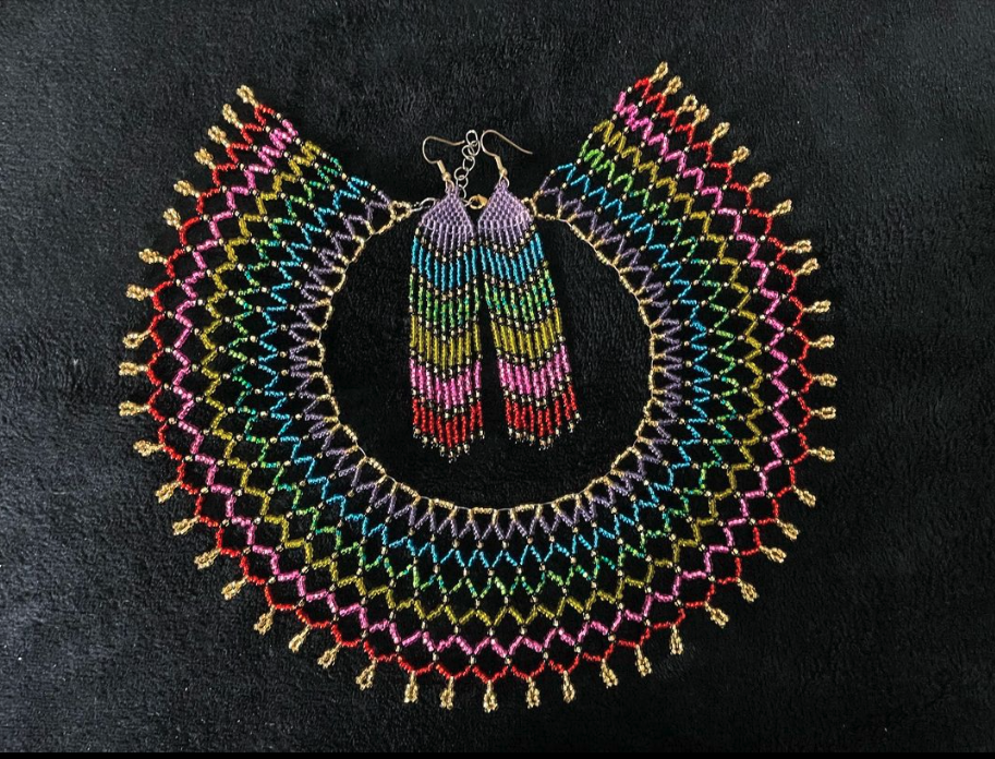 Colourful beaded necklace and earrings  (2022)