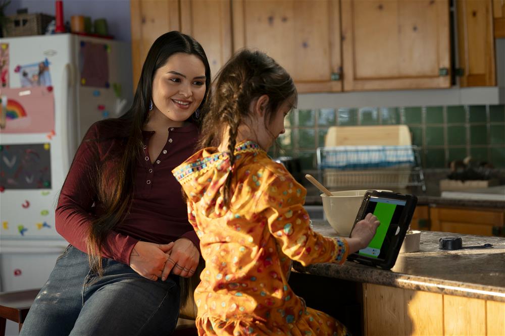 Anna Lambe as _Siaja_ and Keira Belle Cooper as “Bun” in episode 104 of North of North (Courtesy of APTN_CBC_Netflix_ photo taken by Jasper Savage)-retouched
