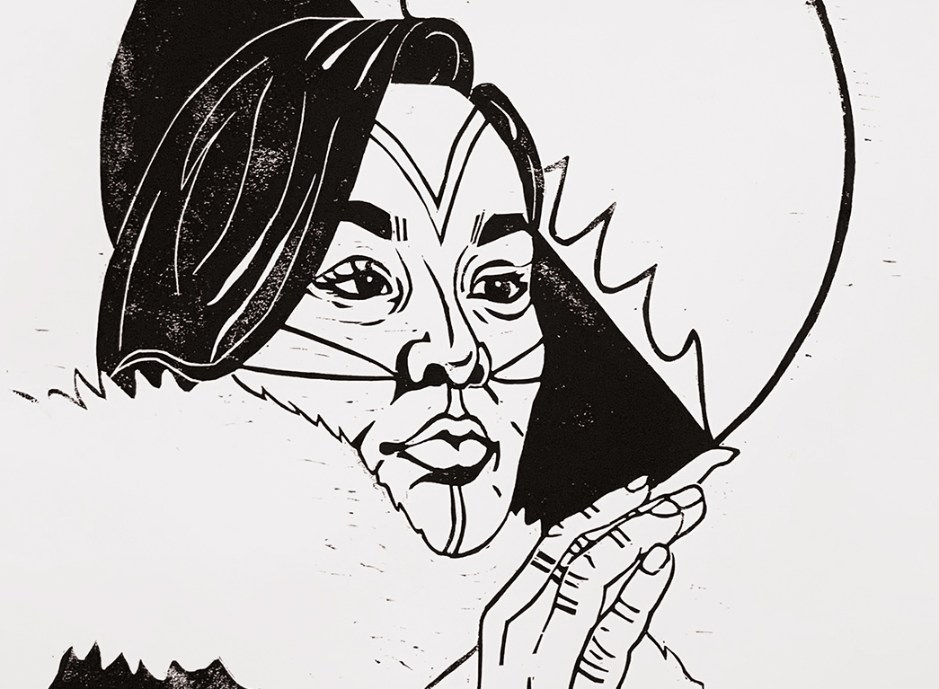 Gayle Uyagaqi Kabloona - Malina (detail) (2021) Woodcut 