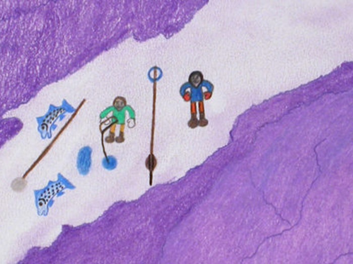 AnguhalluqTonyThree inuit are Fishing And catching char and Lake croutDetail