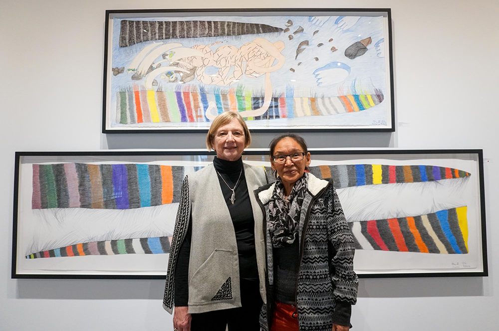 Pat Feheley with Shuvinai Ashoona at the opening of Ashoona’s solo show We End Up Dreaming in February 2019