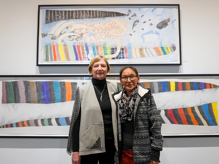 Pat Feheley with Shuvinai Ashoona at the opening of Ashoona’s solo show We End Up Dreaming in February 2019