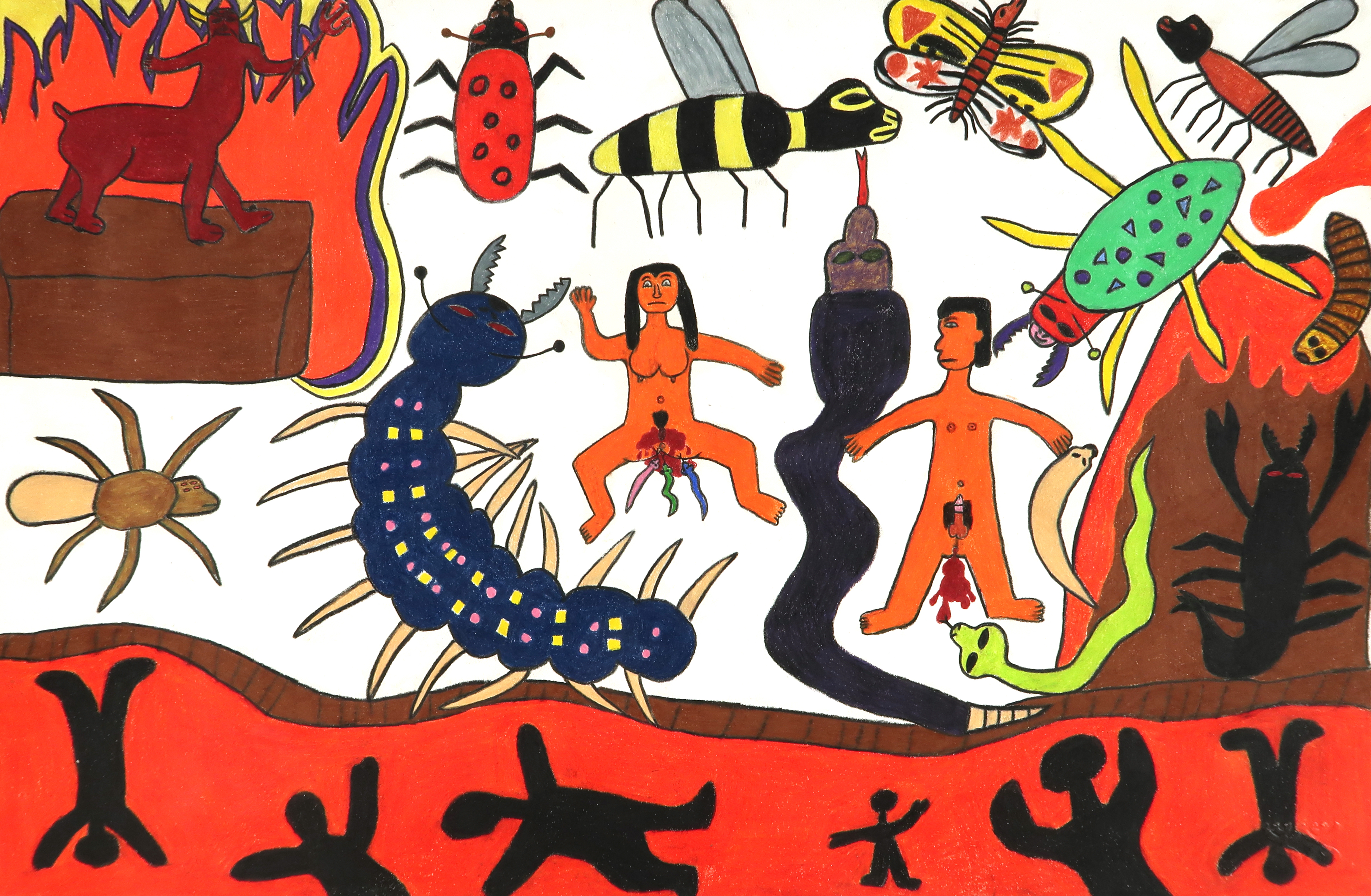 254-0005, Pitseolak Qimirpik, Hell, 15 x 23, Coloured Pencil and Ink on Paper (1)